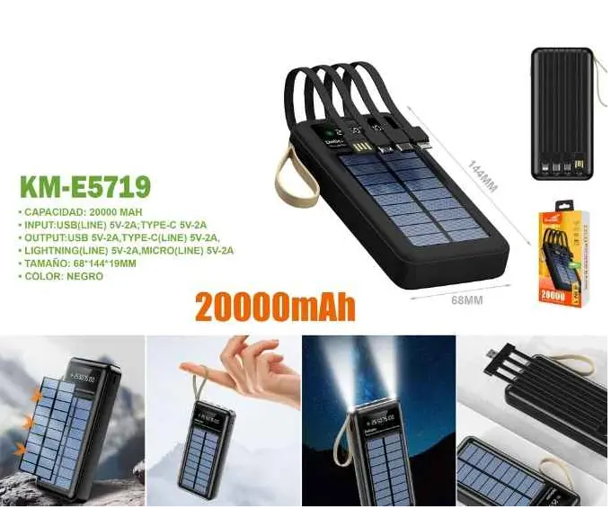 KINGMOX 4 IN 1 POWER BANK SOLAR PORTATIL 20000mAh KM-E5719