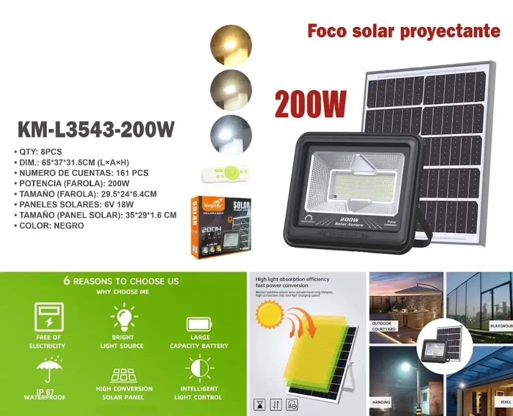 SOLAR FOOD LIGHT KM-L3543 200W 3 COLOR
