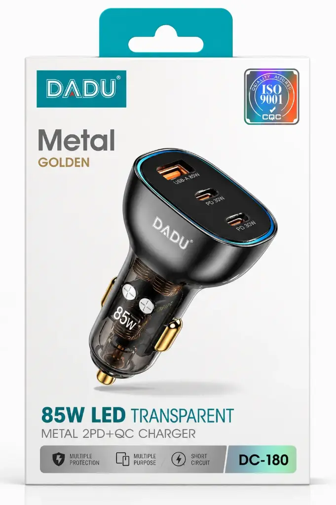 DUDA CARGADOR DE CARRO METAL GOLDEN 85W LED TRANSPARENT DC-180